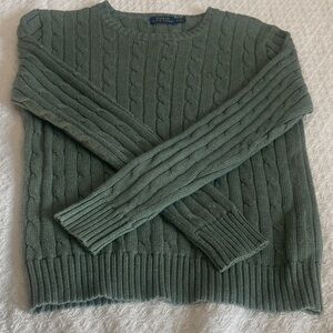Polo by Ralph Lauren Olive Cable Knit Crewneck Sweater